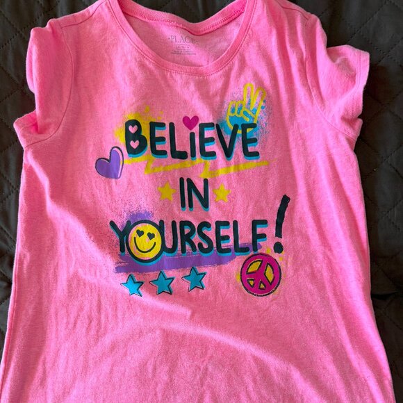 Pre-loved The Children’s Place Girls Believe Graphic Tee Pink Size XL 14 - Picture 6 of 6